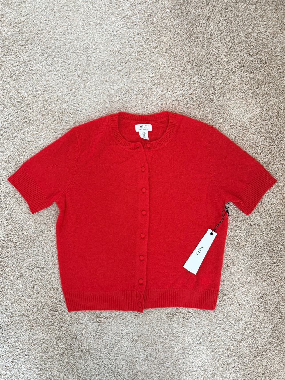 Wilt Red Cashmere Short-Sleeve Button Cardigan, BNWT